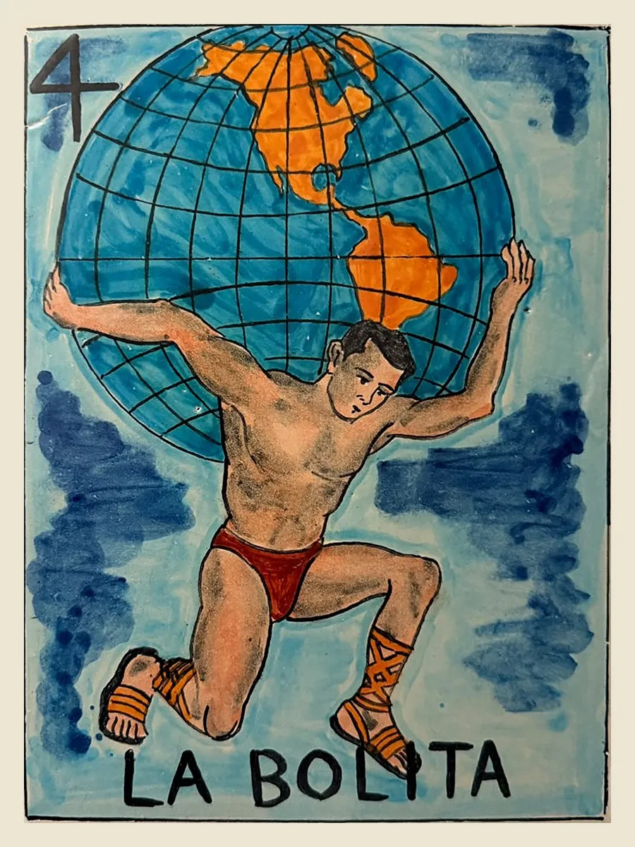 Lotería card of the La Bolita suite, number 4: the world
