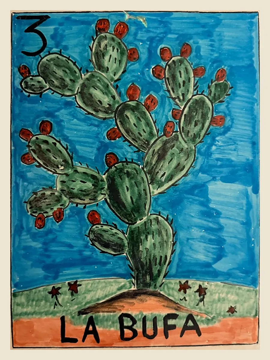 Lotería card of the La Bufa suite, number 3: the prickly pear