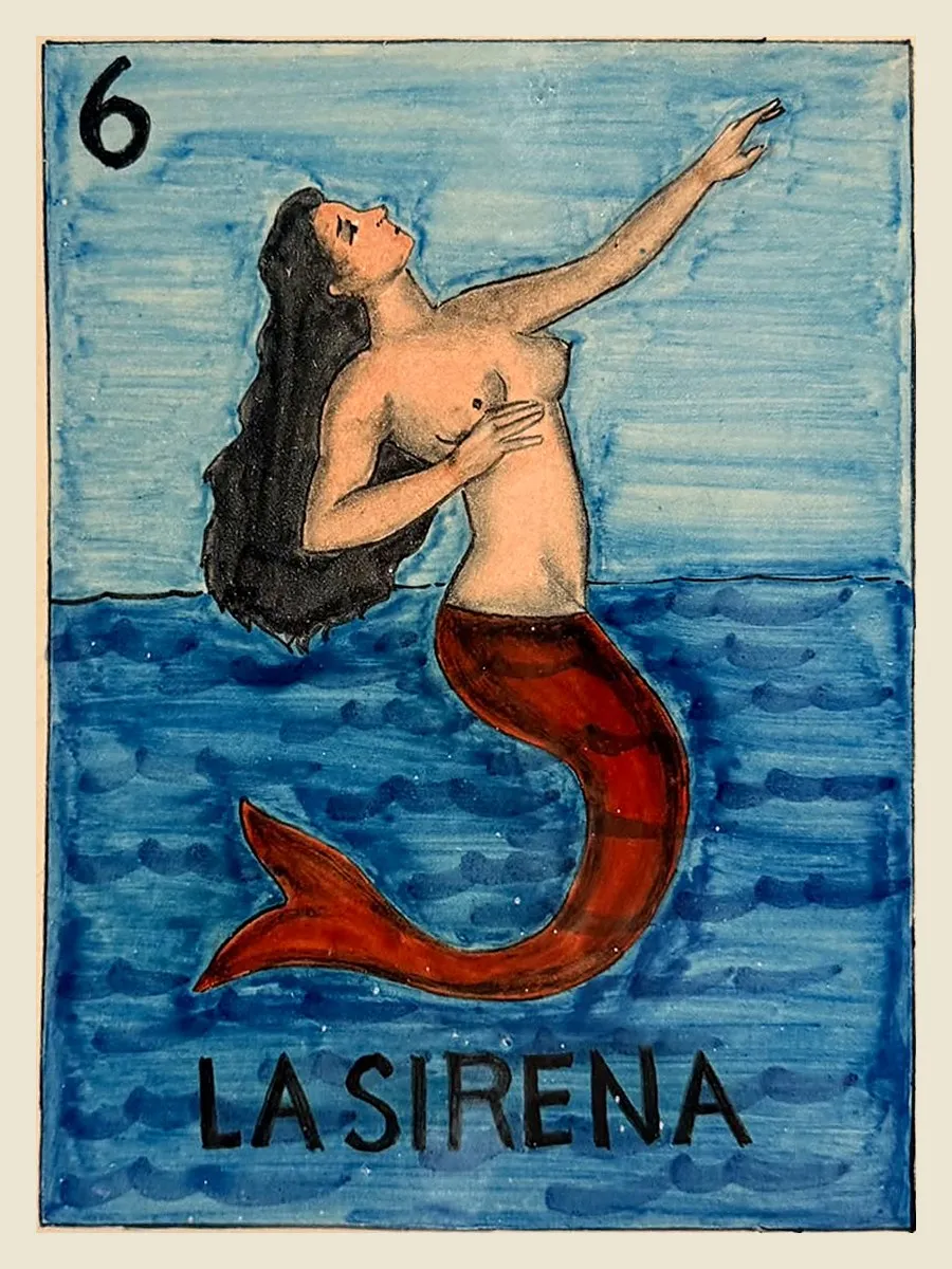 Lotería card of the La Sirena suite, number 6: the mermaid