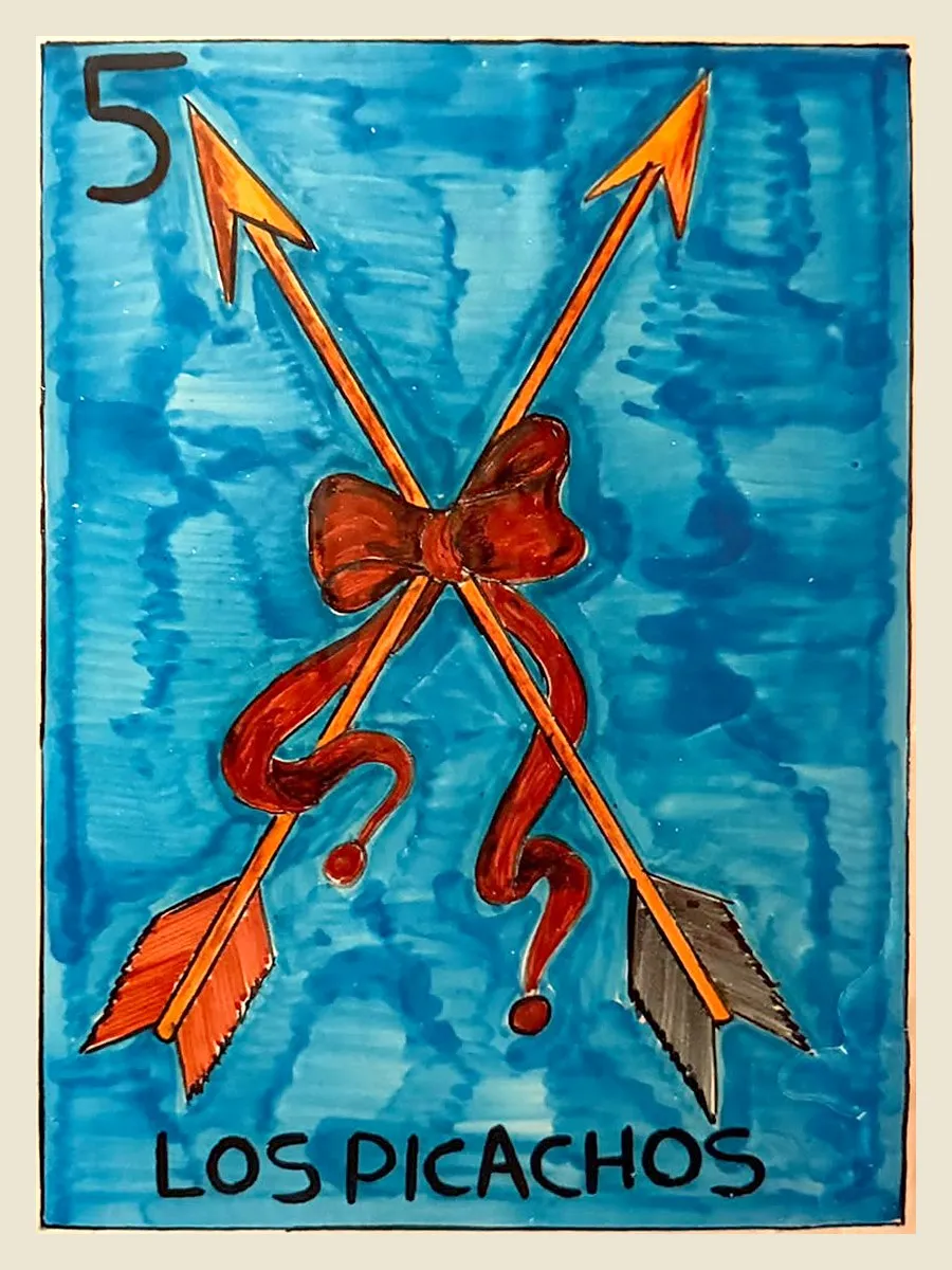 Lotería card of the Los Picachos suite, number 5: the arrows